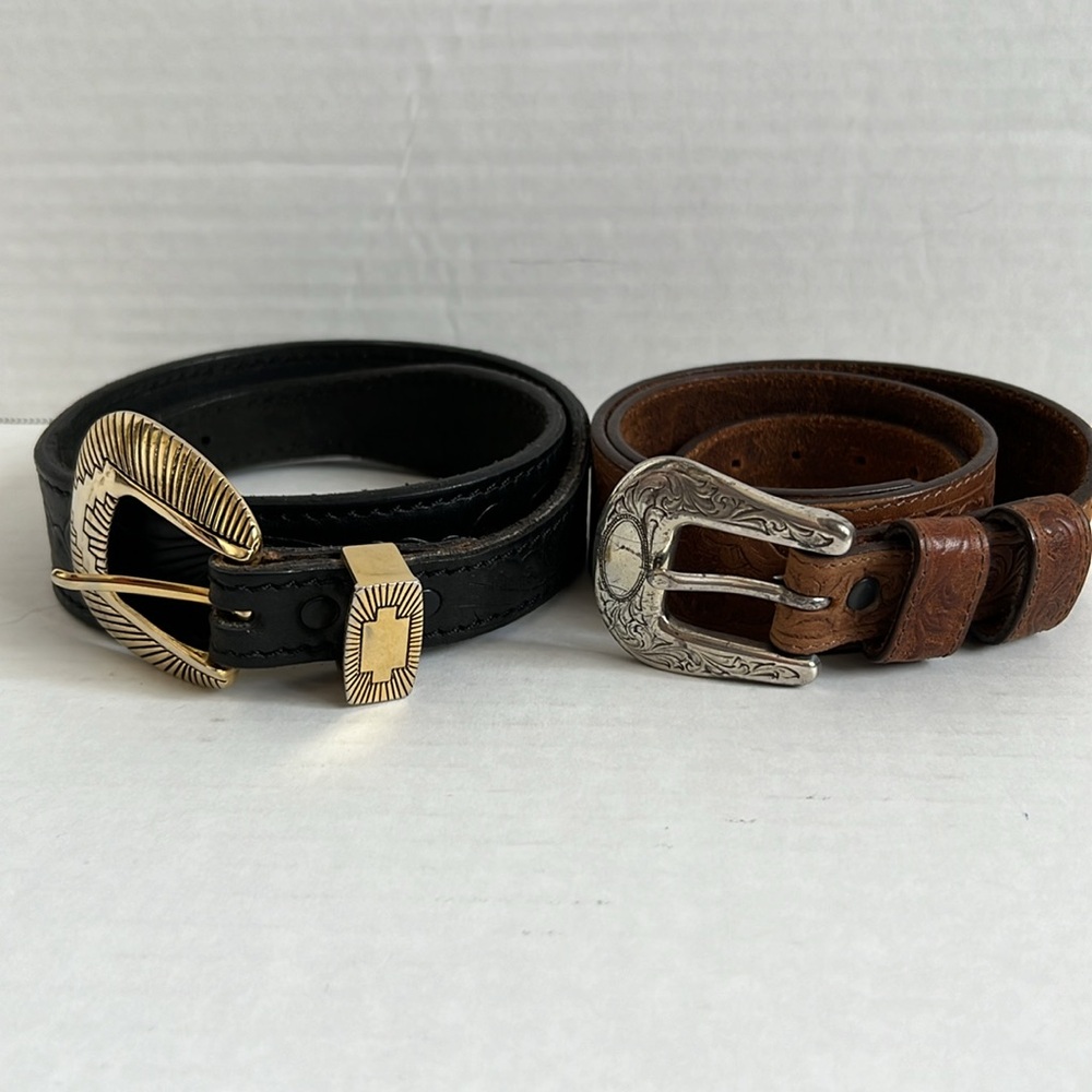 2 - Vintage Leather Western Style Belts - Small